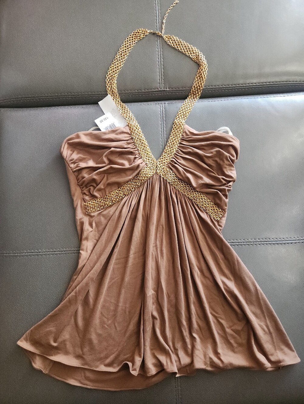 SKY BRAND Halter Top Camel chain  Embellished LARGE